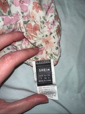 SHEIN Cream Floral Blouse with Pink & Peach Blooms